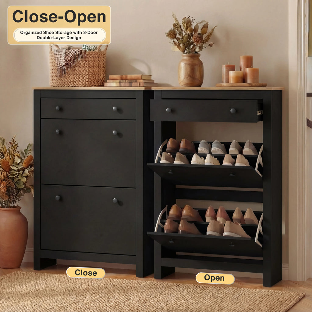 2 Door Shoe Cabinet with Drawer – Slim Hallway Storage Unit