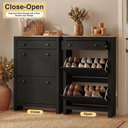2 Door Shoe Cabinet with Drawer – Slim Hallway Storage Unit