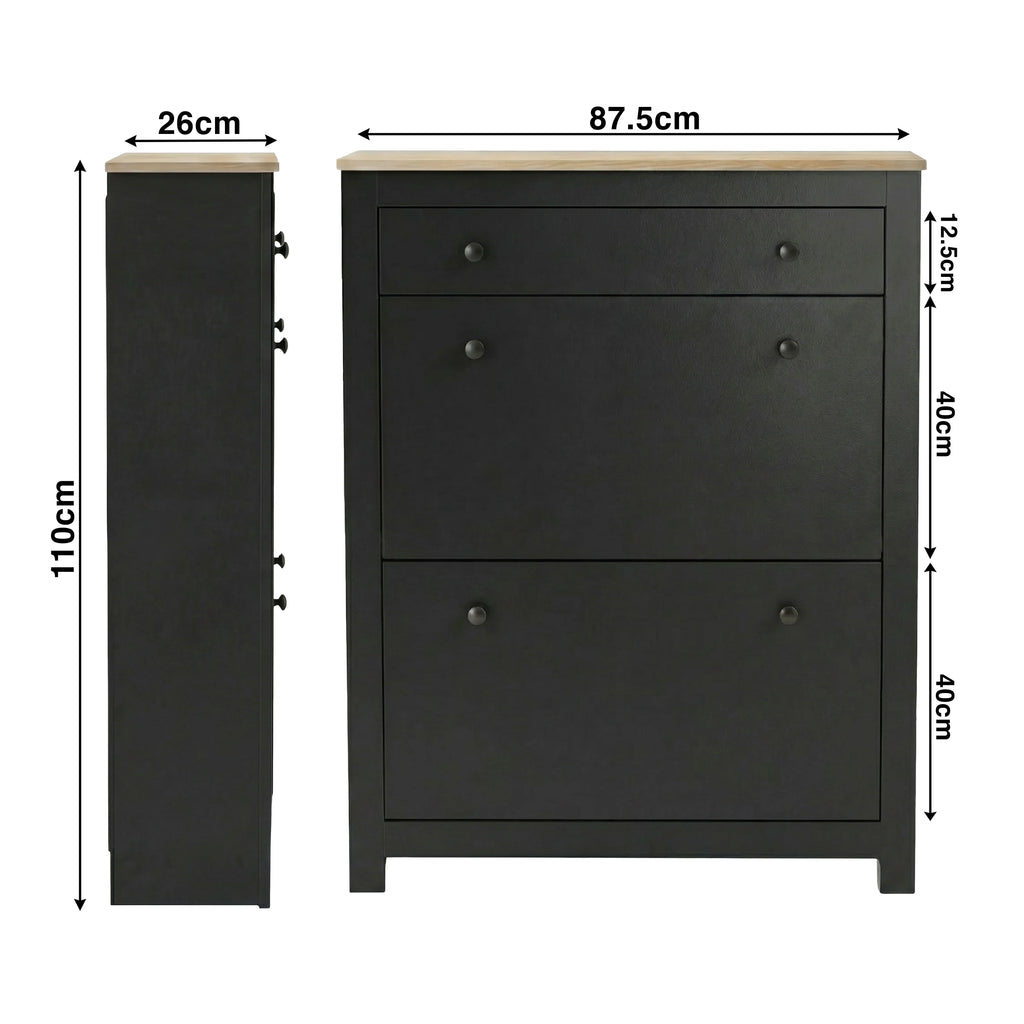 2 Door Shoe Cabinet with Drawer – Slim Hallway Storage Unit