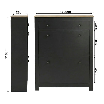 2 Door Shoe Cabinet with Drawer – Slim Hallway Storage Unit