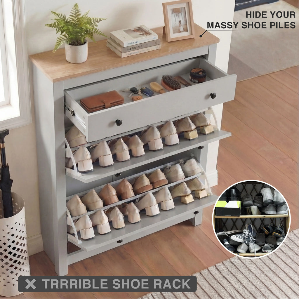 2 Door Shoe Cabinet with Drawer – Slim Hallway Storage Unit