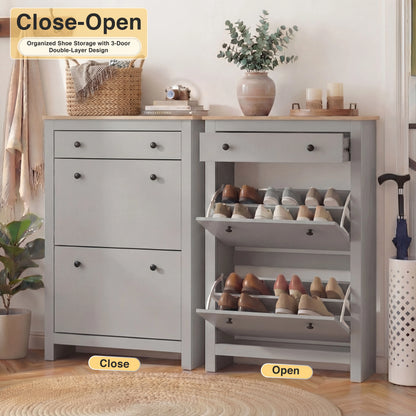 2 Door Shoe Cabinet with Drawer – Slim Hallway Storage Unit