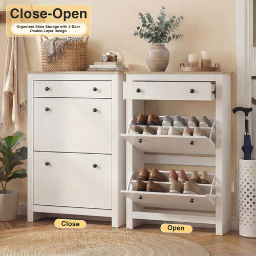 2 Door Shoe Cabinet with Drawer – Slim Hallway Storage Unit