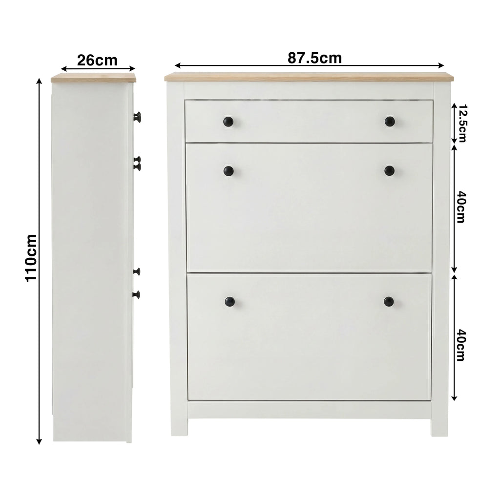2 Door Shoe Cabinet with Drawer – Slim Hallway Storage Unit
