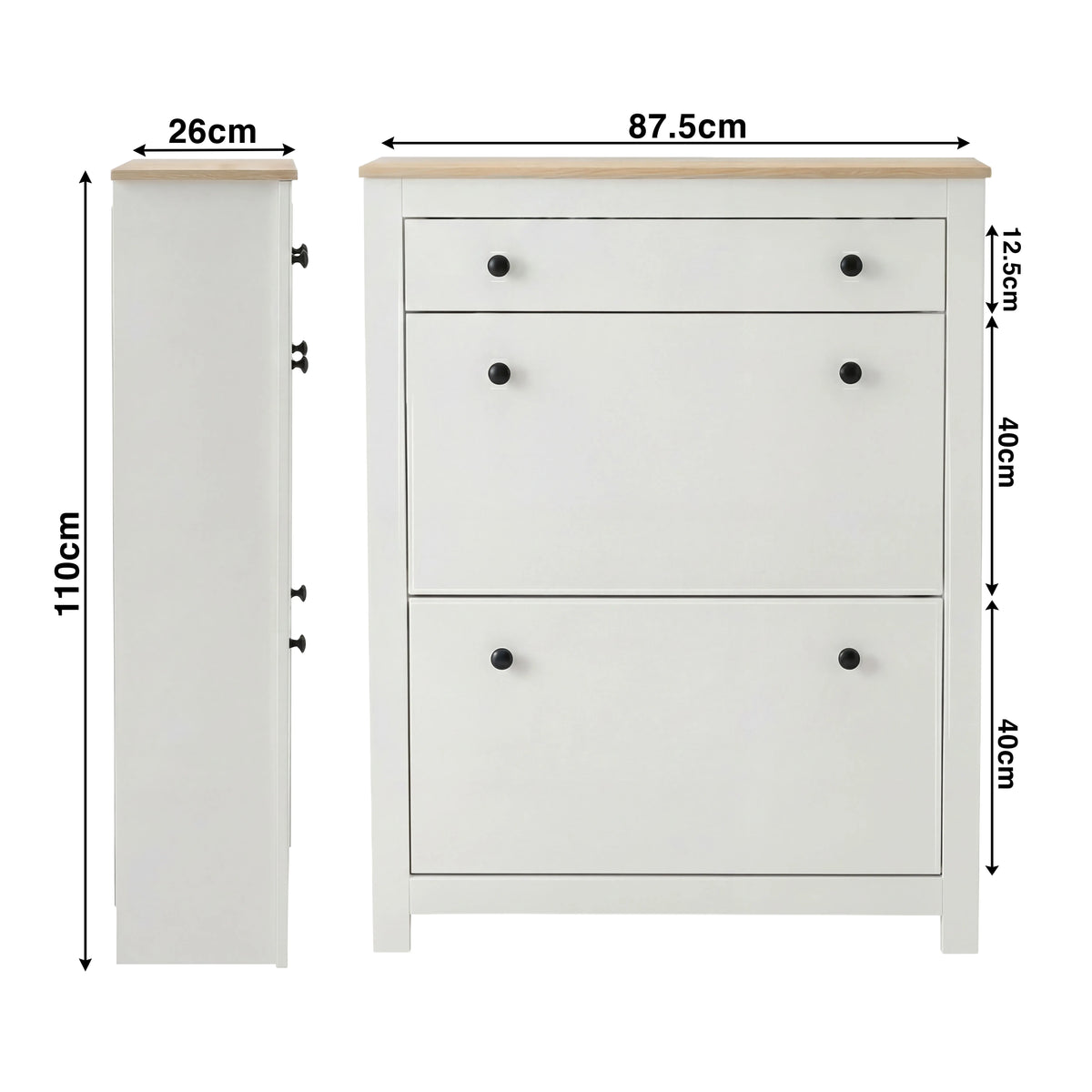2 Door Shoe Cabinet with Drawer – Slim Hallway Storage Unit