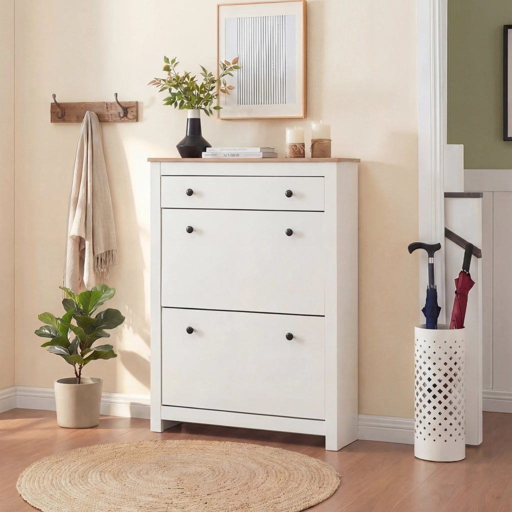 2 Door Shoe Cabinet with Drawer – Slim Hallway Storage Unit
