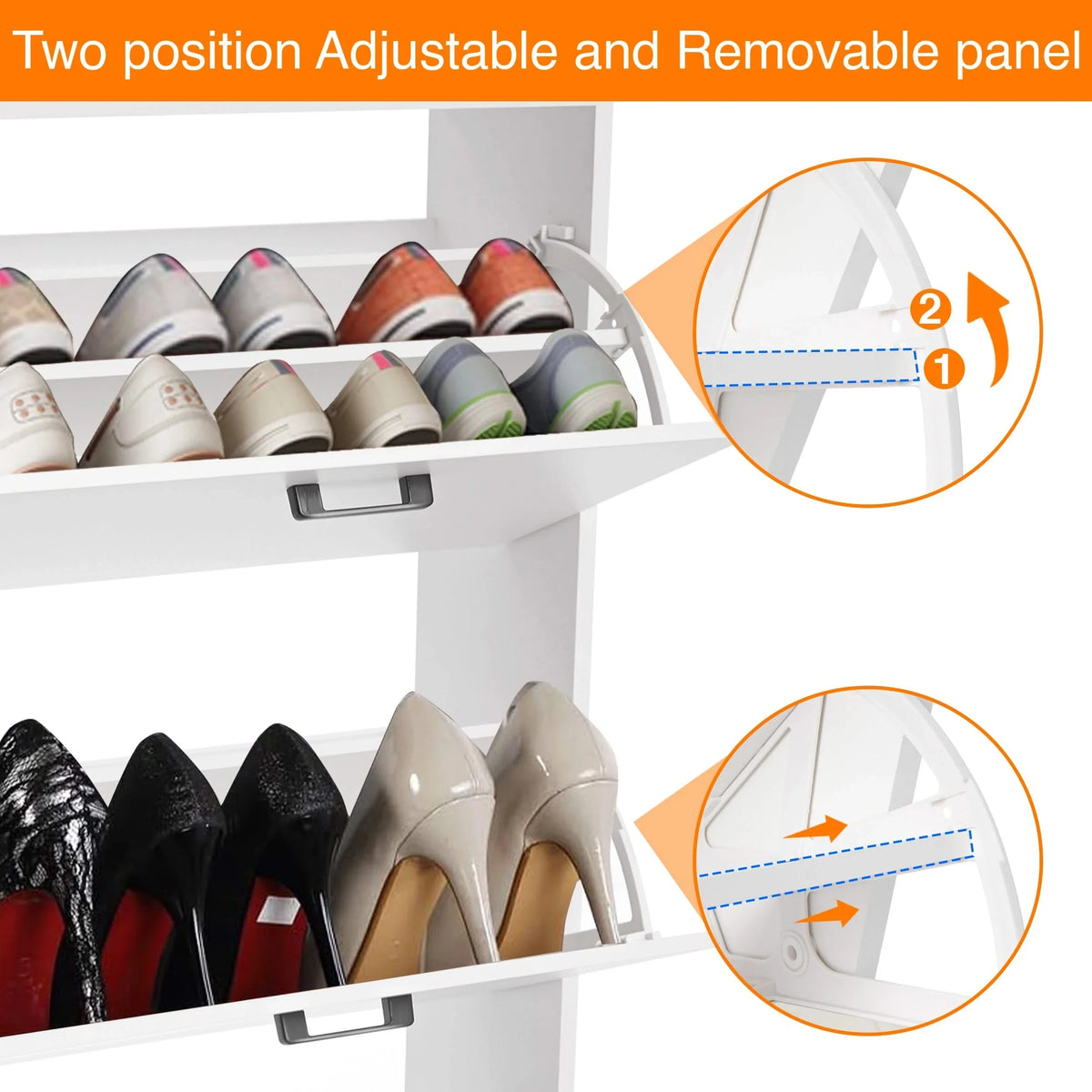 2 Drawer Slim Shoe Storage Cabinet