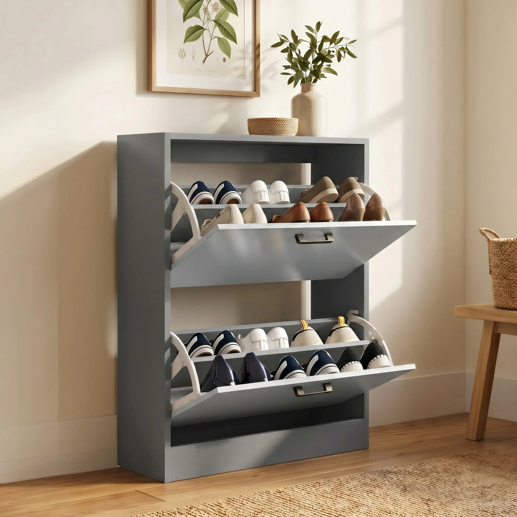 2 Drawer Slim Shoe Storage Cabinet