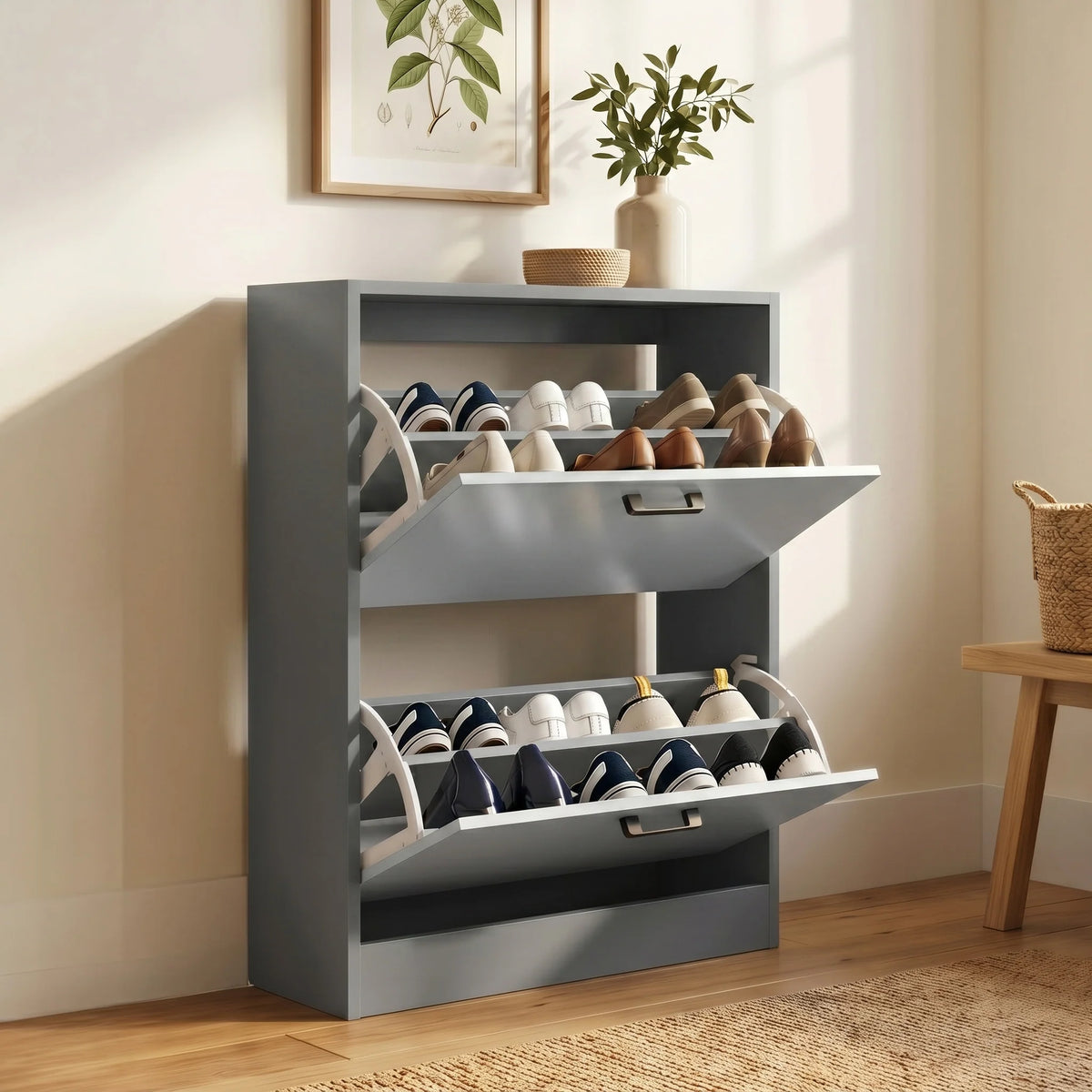 2 Drawer Slim Shoe Storage Cabinet
