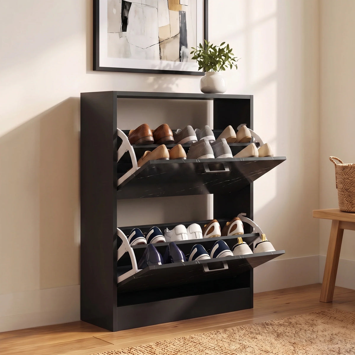 2 Drawer Slim Shoe Storage Cabinet