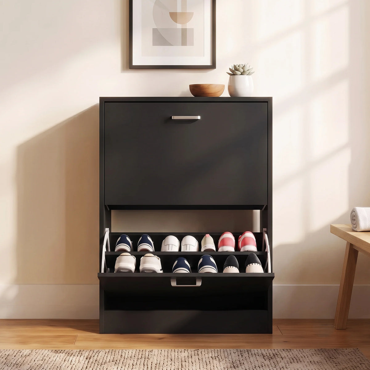 2 Drawer Slim Shoe Storage Cabinet