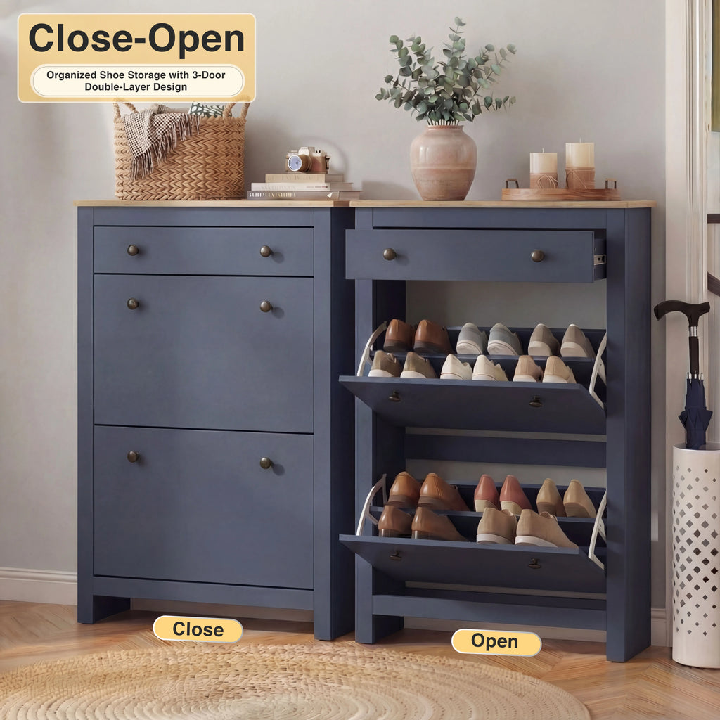 2 Door Shoe Cabinet with Drawer – Slim Hallway Storage Unit