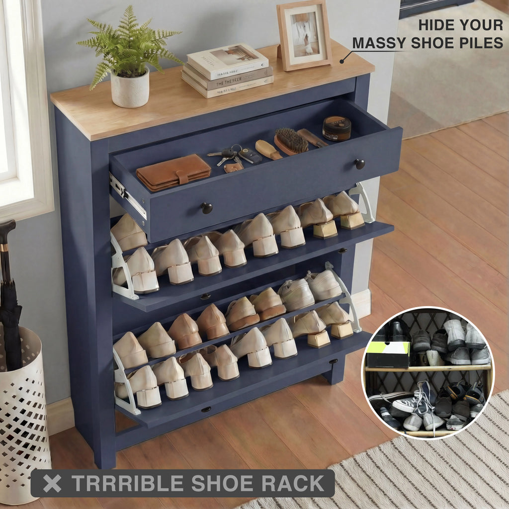 2 Door Shoe Cabinet with Drawer – Slim Hallway Storage Unit