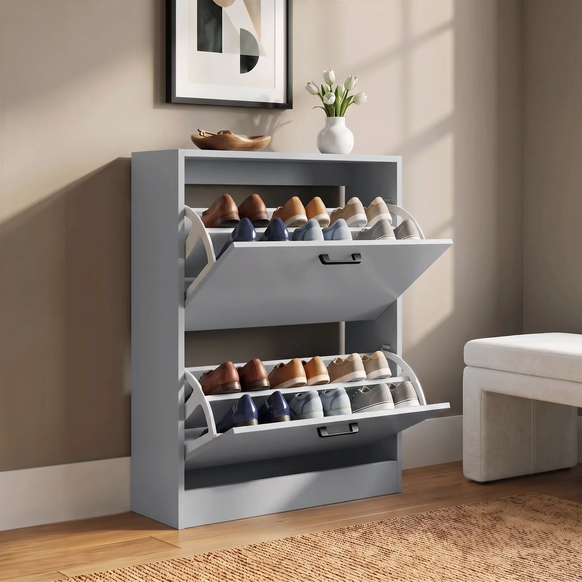 2 Drawer Slim Shoe Storage Cabinet