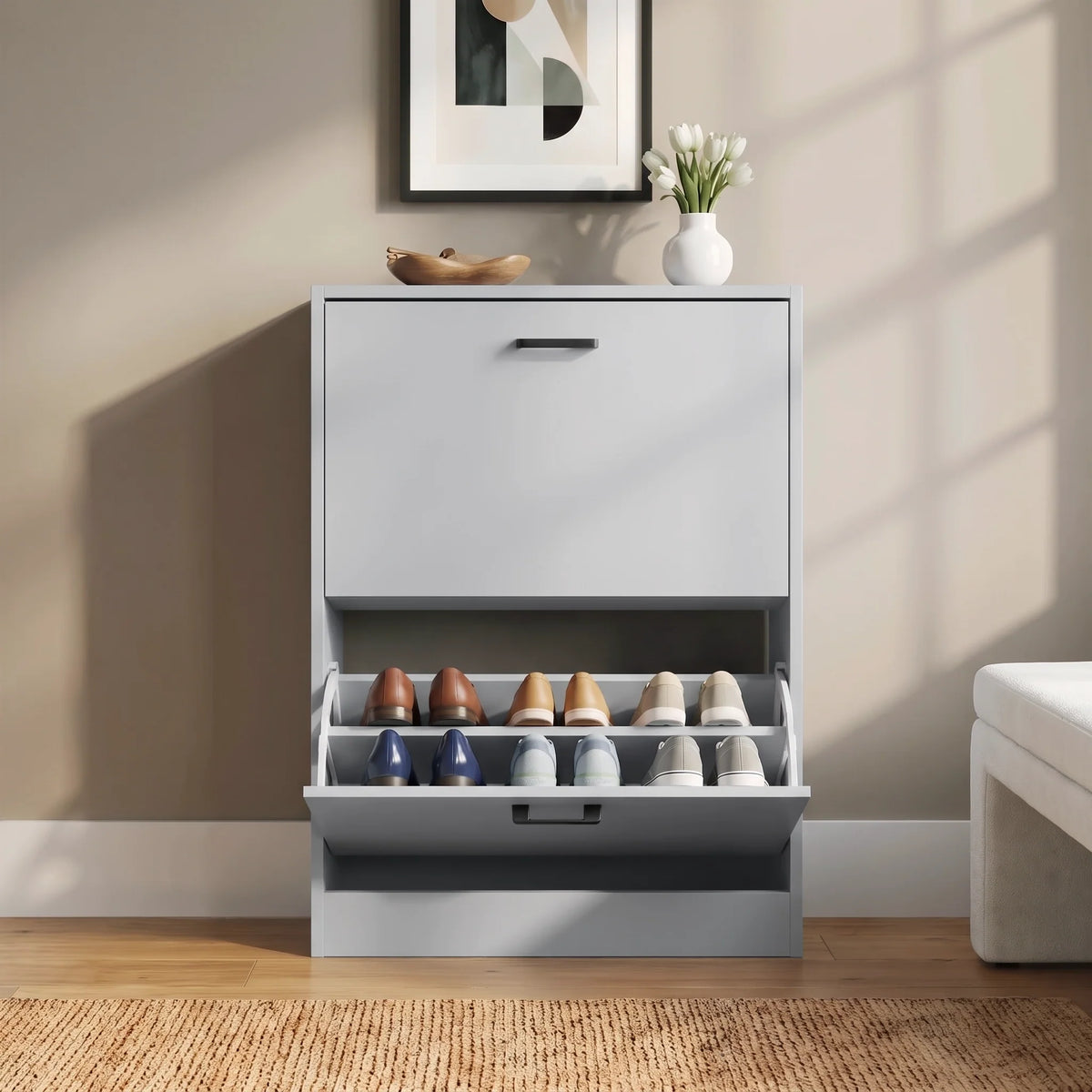 2 Drawer Slim Shoe Storage Cabinet
