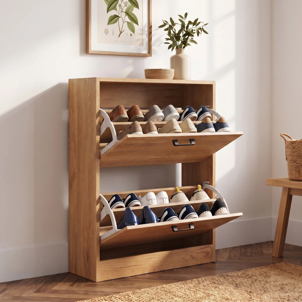 2 Drawer Slim Shoe Storage Cabinet