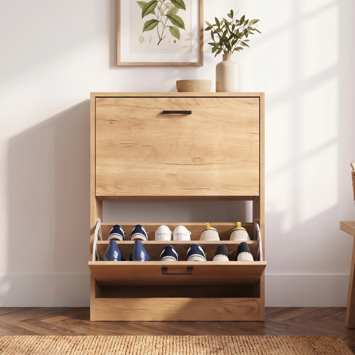 2 Drawer Slim Shoe Storage Cabinet
