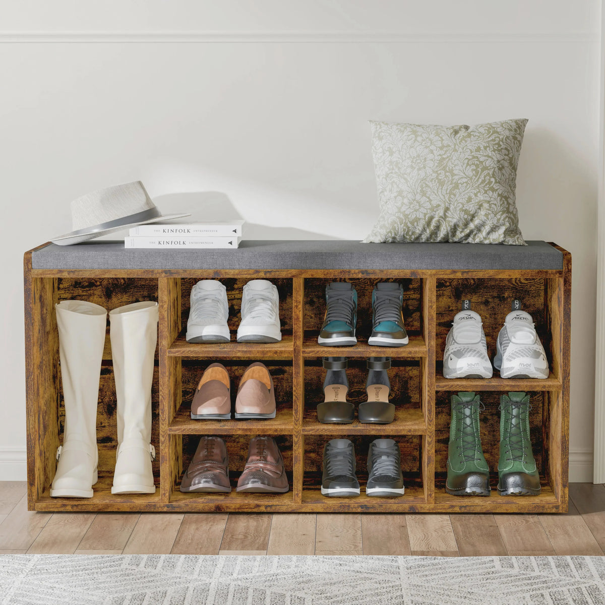 Shoe Storage Bench Cabinet Hallway | Low Shoe Rack With Seat
