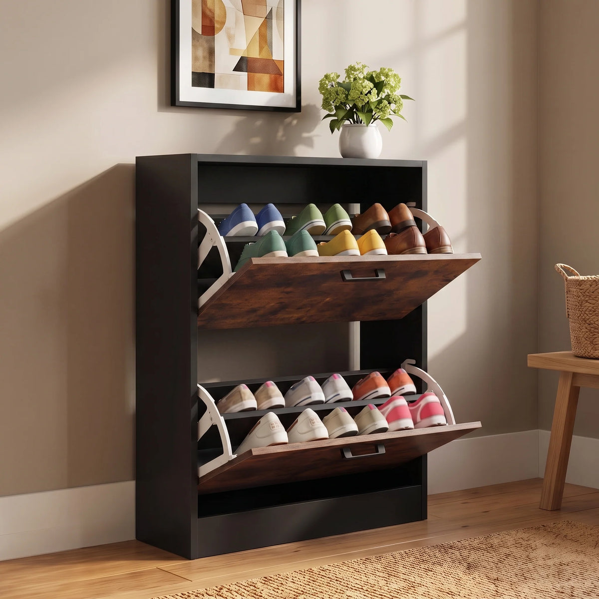 2 Drawer Slim Shoe Storage Cabinet