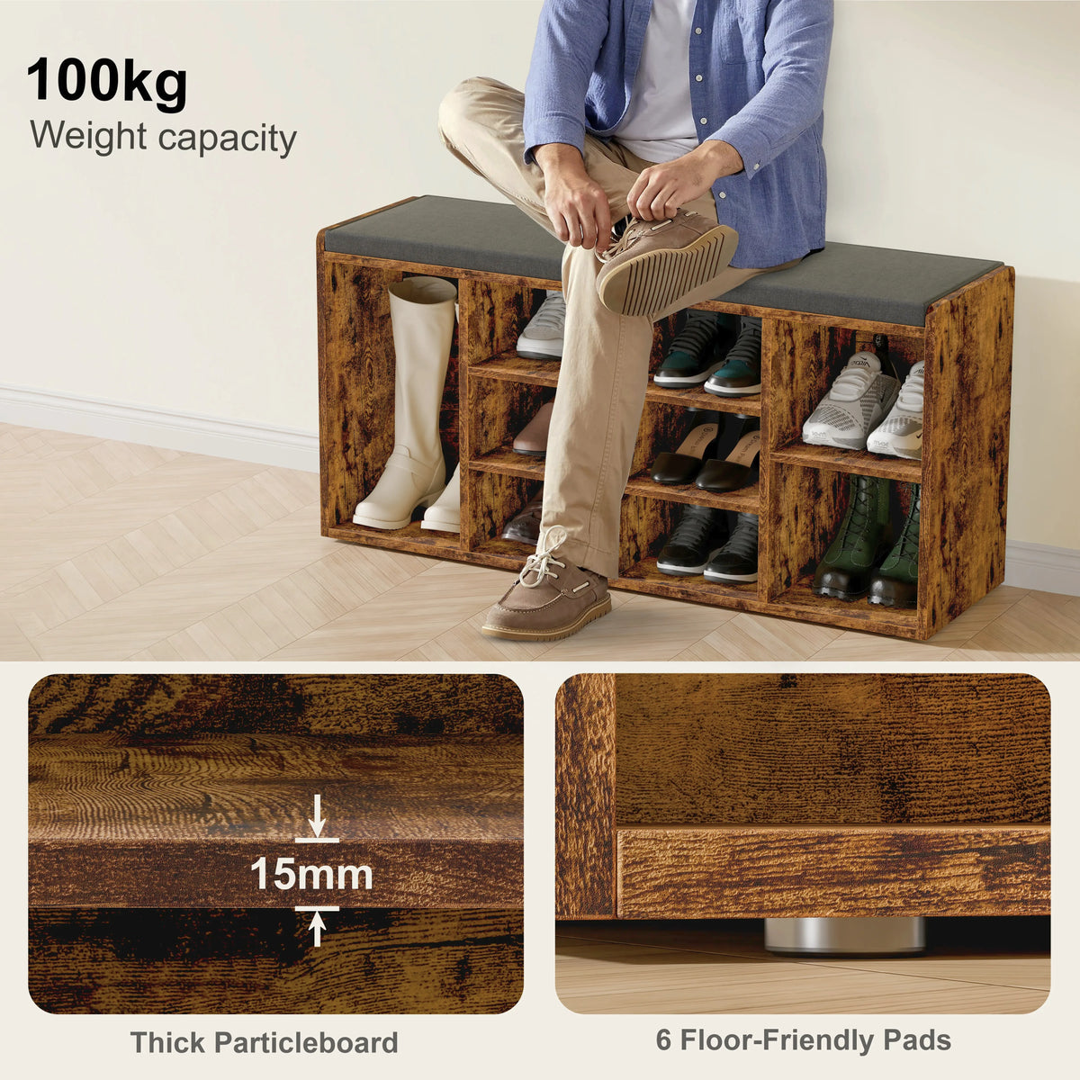 Shoe Storage Bench Cabinet Hallway | Low Shoe Rack With Seat