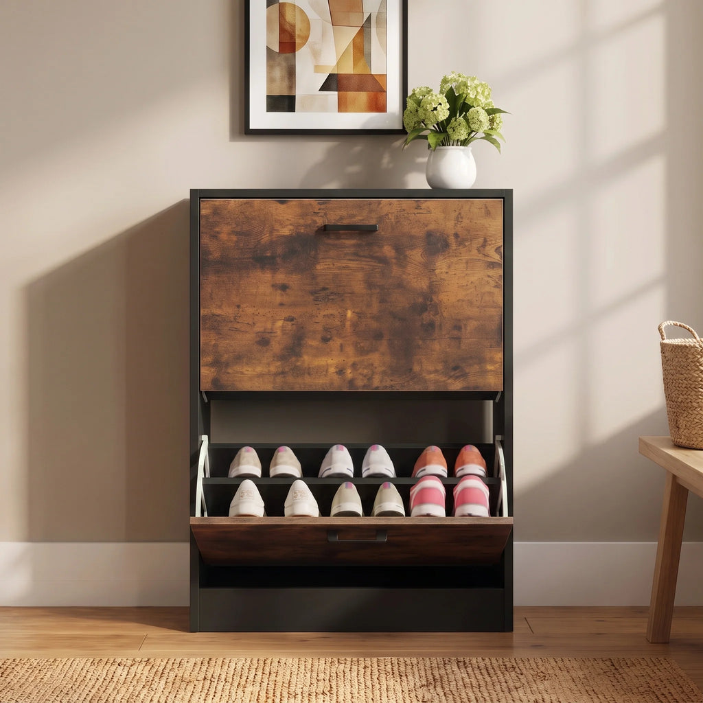 2 Drawer Slim Shoe Storage Cabinet