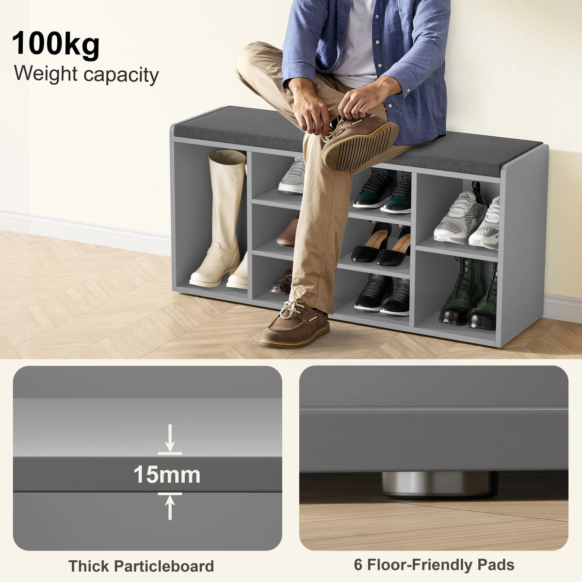 Shoe Storage Bench Cabinet Hallway | Low Shoe Rack With Seat