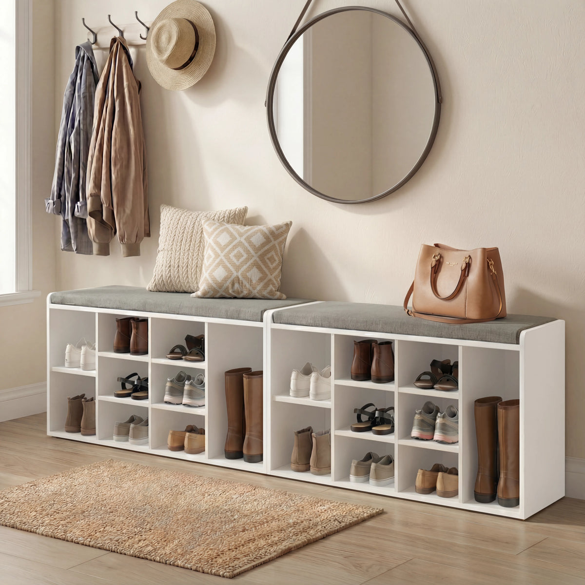 Shoe Storage Bench Cabinet Hallway | Low Shoe Rack With Seat