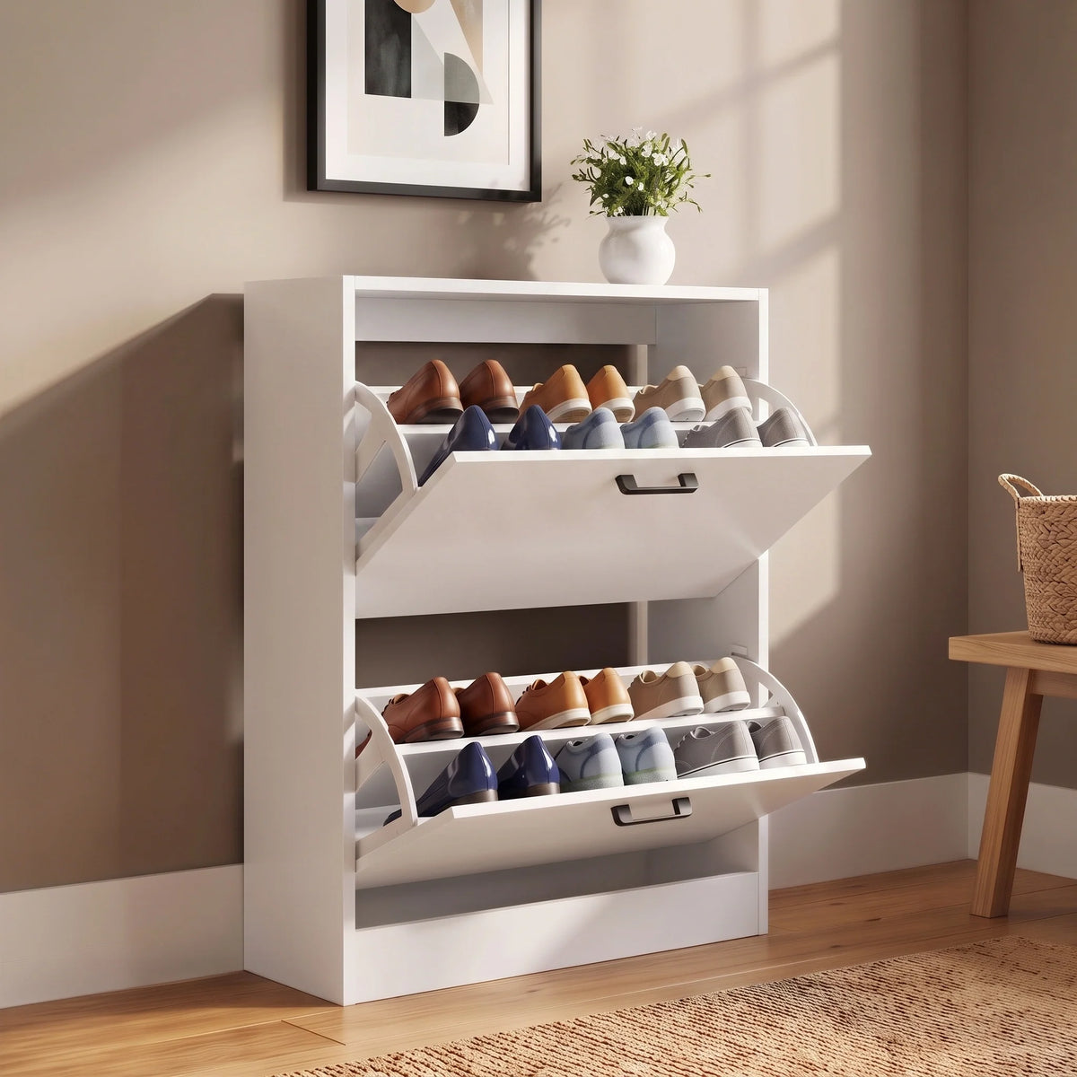 2 Drawer Slim Shoe Storage Cabinet