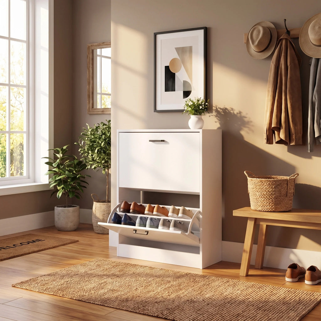 2 Drawer Slim Shoe Storage Cabinet